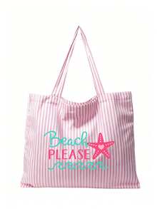 Women's Summer Beach Travel Tote Bag Set - Vintage Striped Tote Bag With Matching Mini Bag - Large Canvas Pink And White Striped Shoulder Bag With Starfish And Letter Print, Foldable Canvas Shoulder Bag, Summer Essential Waterproof And Sand-Resistant Travel Bag, Perfect For Beach Trips, Pool Days, Shopping And Daily Use, Suitable For Women, Travelers And Beach Lovers, Ideal For Spring Break And Gifts, Teacher's Day, Birthday Gifts - Multicolor - View 10