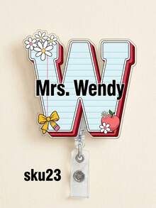 Custom Letter Floral Teacher Badge Reel, Personalized Name Text Acrylic ID Clip, Cute Notebook Apple Retractable Name Tag For School Office - Multicolor - View 7