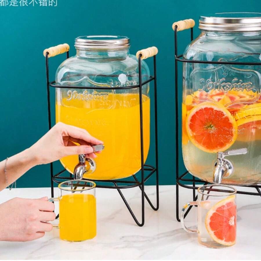 Iron Frame Glass Juice Jar Bar 4L Large Capacity Spiced Wine Barrel Container Fruit Tea Cold Water Barrel Whiskey - View 1