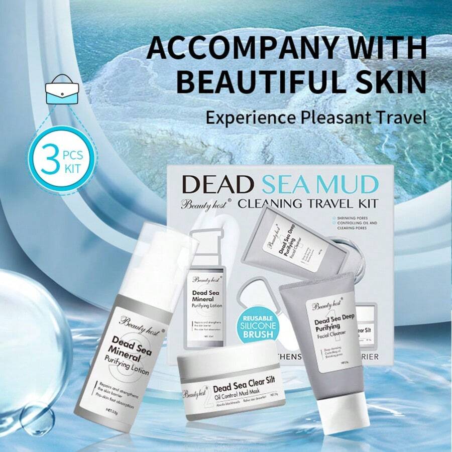 Beauty Host Dead Sea Mud Skincare Kit, 3pcs Travel Set With Cleanser, Mud Mask & Lotion, Deep Cleansing, Purifying & Oil Control, Spa Gift Set For Women & Men - Dead Sea Mud - View 1