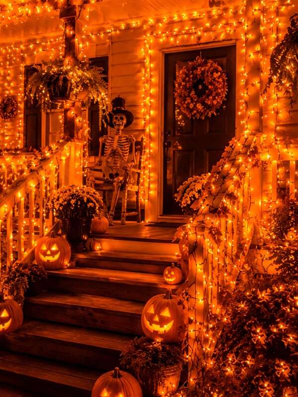 1pc 1.5M/3M/6M Halloween Party Decor Orange LED Fairy String Lights,Battery Powered, Classic Halloween Indoor Room Decor Orange Light, Halloween Outdoor Garden Decor Lights,Halloween LED Decorations