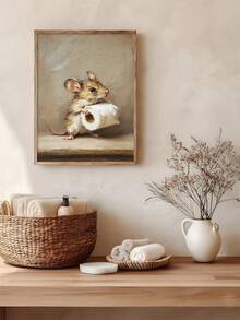 1pc Funny Mouse Holding Toilet Paper Art Print, Toilet Paper Flowers Print, Festival Gift, Suitable For Bedroom,Living Room, Bathroom,Wall Arts,Wall Decor,Home Decor,Room Decor, Canvas Wall Art, Posters, Wall Art With Frame, Optional Frame ﻿ ﻿ - 1PCS - View 3