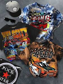 3pcs/Set Boys' Car Print Short Sleeve Outfit - Multicolor - View 1