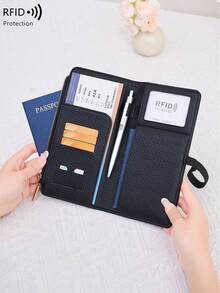 CHARM INFINITE Dompet Paspor Kulit Motif Leci Anti-Pencurian RFID, dengan Tali Elastis, Slot Pena, Beberapa Slot Kartu, Kompartemen Berresleting untuk Tiket dan Uang Tunai, Pengatur Dokumen Perjalanan Unisex, Cocok untuk Perjalanan Pesawat - MultiWarna - View 6