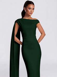Solid Color Elegant Ruffle Zipper Pleated Dress For Beach - Dark Green - View 4