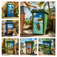 Peel And Stick Waterproof Trash Can Stickers Set – Funny Animal Garbage Bin Decals Outdoor Wheelie Bin Makeover Garden Patio Yard Decor Removable Vinyl Sticker Home Exterior Decor - Fun Trash Can Sticker - View 1