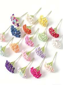 Mehrfarbiger Mini-Blumenstrauß aus Kunstblumen, kleine künstliche Blumenstiele, geeignet für DIY-Basteln, Hochzeits-Ansteckblumen, Scrapbooking, Dekoration und Brautstrauß-Accessoires - Verschiedenfarbig - Übersicht 10