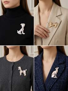Enamel Rhinestone Dog Brooches - Classic Animal Pins For Women Unisex Casual Party Jewelry Accessories / Friends Gifts Badges Decoration - Dog - View 3