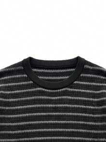 GRDR Men's Casual Daily Commute Striped Knit Pullover Sweater Basic Style - Black - View 7
