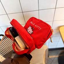 SANRIO 1 Piece Red Embroidered Hello Kitty Polka Dot Bow Decor Waterproof Nylon Large Capacity Zipper Closure Cute Cartoon Girl Style Cosmetic Bag, - Multicolor - View 8
