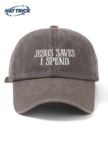 1 Stück Unisex Vintage Soft Top Distressed Baseballkappe, JESUS SAVES I SPEND bestickte personalisierte Duck Bill Mütze, Sonnenschutz atmungsaktiv verstellbares Hutband, vielseitige Trucker Dad Mütze, unverzichtbar für tägliches Pendeln, Streetwear, Outdoor-Sport, Wandern, Camping - D - Übersicht 18