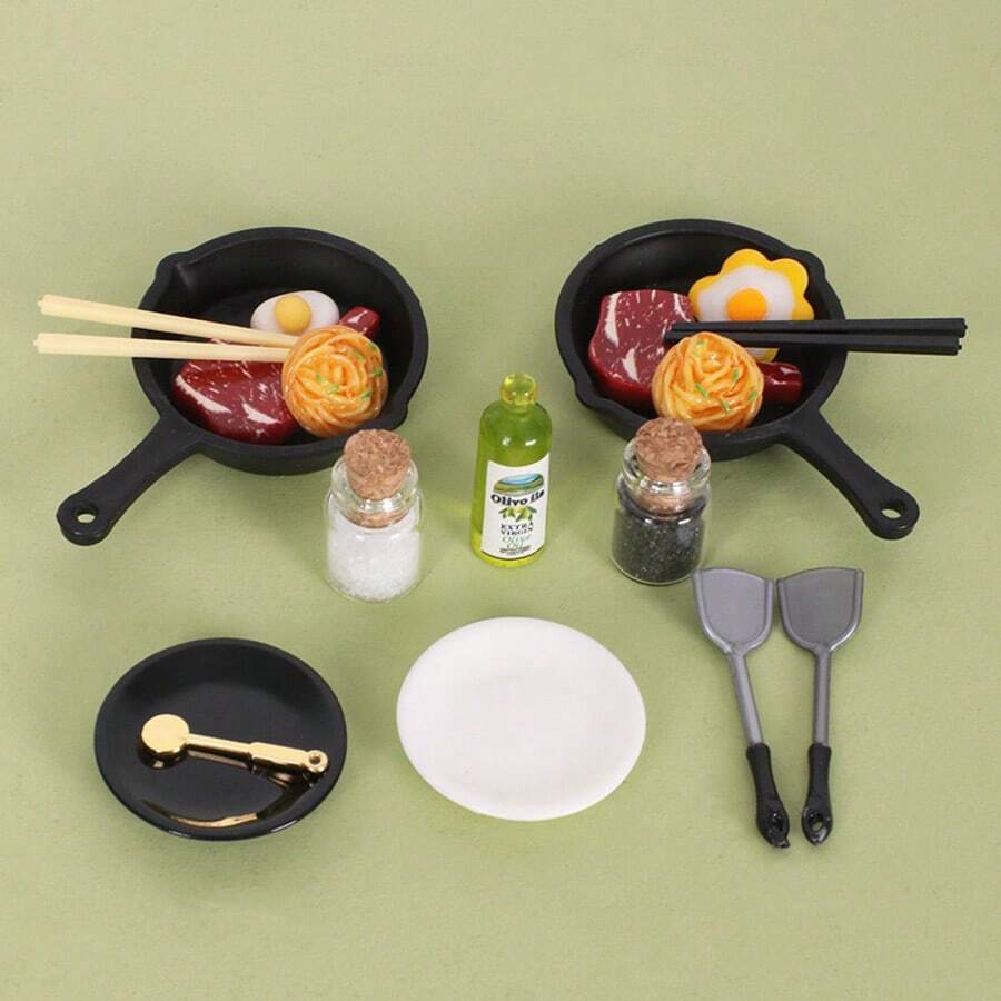 Miniatur Dapur Rumah Boneka dengan Peralatan Masak Realistis, Model Makanan, Wajan Realistis, Steak, Pasta, Botol Minyak, Cocok untuk Adegan Dapur Rumah Boneka, Model Restoran, Model Dapur Mainan, Dekorasi Adegan Miniatur - Beraneka warna - View 1