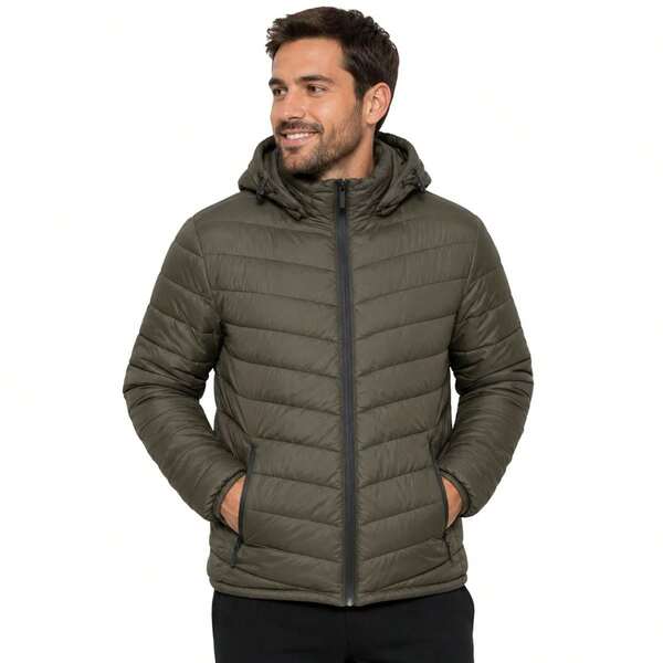 Jaqueta Puffer Masculina Acolchoada Com Capuz Removível Zíper Emborrachado Sea Surf