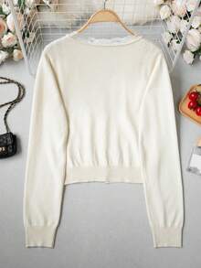 White Lace Trim Patchwork V-Neck Knit Cardigan Women's Autumn/Winter New Design Stylish Knit Sweater Top - Asami Anzu - View 9
