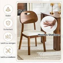 Modern Style Dining Chair Set (2 Pieces) / Oval Solid Wood Dining Chairs With Backrest / Wooden Chairs With Carrying Handles / Upholstered Kitchen Chairs / Suitable For Dining Room And Living Room - 白色+胡桃木色 - 查看 3