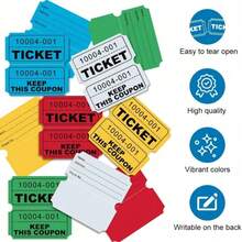 1 Roll Of 500 Consecutively Numbered Raffle Tickets, Used For Events, Classroom Awards, Movie Nights, Prizes, Event Supplies, Tear-Resistant Materials, Cardboard For Party Organizers, Carnival Tickets, Available In Multiple Color Options (250 Pairs) - View 10