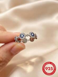 Nhẫn hình học bạc Sterling S925 với đá Zirconia sáng bóng và thiết kế mắt quỷ, trang sức chất lượng cao dành cho phụ nữ - Bạc - Xem 1