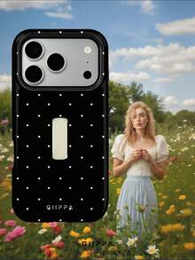 GIIPPA 1pc Black Background With White Polka Dot Design, Phone 17 Pro Max Finger Strap Phone Case, Compatible With Phone 16 Pro Max, 15 Pro Max, 14 Pro Max, Korean-Style High-End Fashion Fun Phone Case, Compatible With 11/12/13/14/15/16 Pro Max Plus, Elegant Design Suitable For Men And Women, Perfect Gift For Girlfriend On Christmas, Valentine's Day, Easter, Wedding Season And Birthday! - Black - View 8
