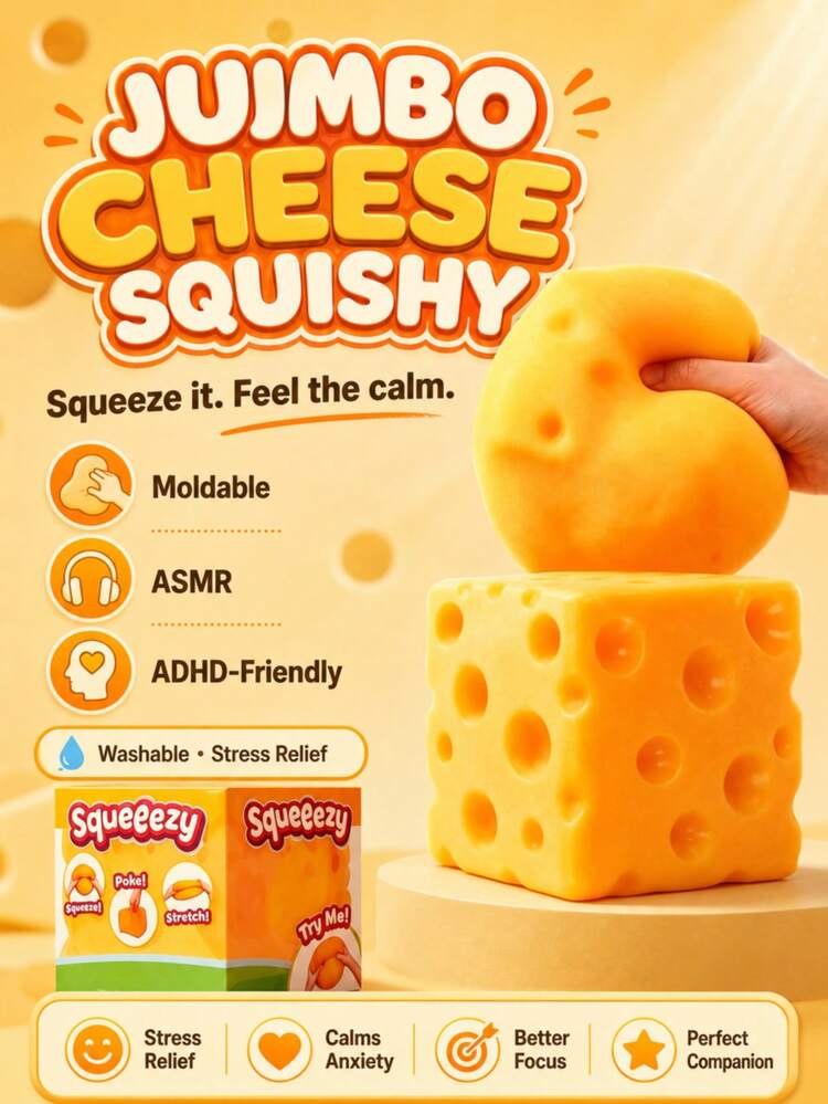 Squishy Queso,Cheese Squishy,QuesoSquishy,Big Cheese Squishys Square,Cheese Squishys Toy,Lovely Unbreakable Giant Cheese Block SquishyFidget Toy Stress Ball,Pelota Antiestrés para Queso