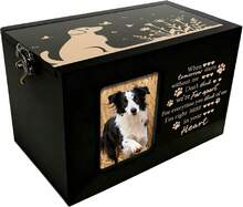 PRESSINART Dog Pet Urn Wooden Pet Memorial Box Dog Flower Butterfly Words Pattern Rectangle Storage Containers Cremation Box With Photo Frame For Animal Memorial Remembrance Gift 6.3 X 4.3 X 4.3 Inch - ColorC - View 1