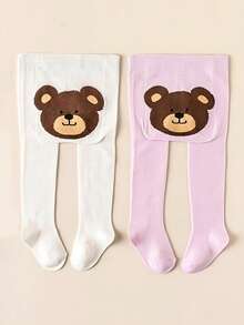 1/2/3pcs Cartoon Bear Print Baby Footed Tights, Soft Elastic High Waist Infant Toddler Tights - Multicolor - View 15