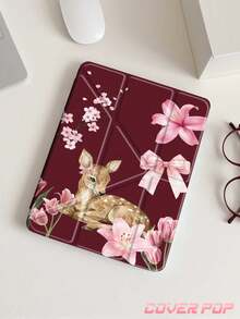 花卉鹿圖案平板保護殼，相容 iPad 第 10 代、10.2/Mini6/Mini7/9.7 吋、Galaxy Tab A9 Plus，3 年以上抗彎折，內建筆槽，適用 Kindle (11th Gen) 2022 版，強化矽膠護角，自動喚醒/睡眠功能，完美日常保護，情人節聖誕節春夏浪漫禮物，時尚極簡圖案 - 彩色 - 查看 3