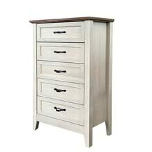 Cómoda alta vintage de 5 cajones para recibidor – Mueble organizador de madera – Ideal para dormitorio, sala, habitación infantil y pasillo – Diseño vintage clásico - Blanco - Ver 4