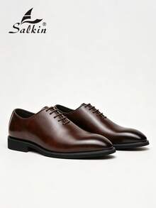 Salkin 經典復古設計師男士正式繫帶牛津皮鞋，適合現代生活的平價奢華，布洛克軟皮透氣尖頭正裝鞋，商務社交鞋，優雅紳士日常辦公派對婚禮新郎，適合情侶約會浪漫晚餐，節日禮物，返校季學生鞋，學院風，四季皆宜，請選擇大一號 - 棕色 - 查看 6