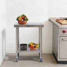 Robust, Mobile 2-Tier Stainless Steel Work Table 201 With Lockable Casters For The Catering Industry (Restaurant) - A - 查看 4