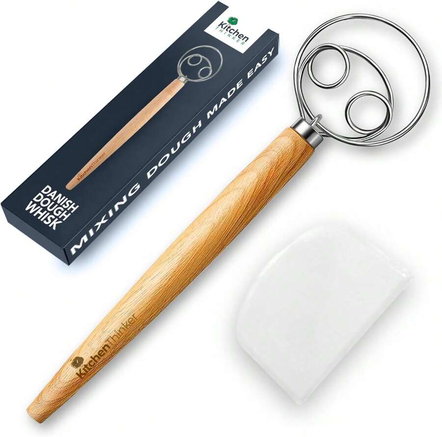 13 Inch Danish Dough Whisk With Dough Scraper, Dutch Bread Whisk With Stainless Steel Dough Hook, Sourdough Whisk For Baking, Bread Whisking Tool - White - View 1