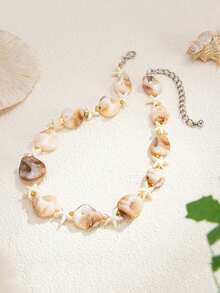 1 Stück Muschel- & Seestern-Perlenkette, Sommer-Strandstil Damen-Schlüsselbein-Kette, geeignet für den täglichen Gebrauch, Strandfotografie, Urlaubsaccessoire, exquisites hochwertiges Damenschmuck-Geschenk, Muschelform, Größe und Farbtiefe sind zufällig - Verschiedenfarbig - Übersicht 2