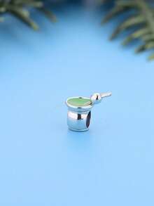HuooNew 1pc S925 Sterling Silver Green Enamel Magic Cauldron & Spoon Charm Beads, Vintage Halloween Fun DIY Bracelet Large Hole Silver Beads Accessory - Silver - View 3