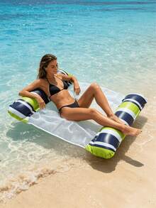 1pc Inflatable Floating Bed, Minimalist Dual Tube Design, Dual-Color Striped Element, PVC Material, Suitable For Water, Swimming Pool, Beach, Theme Party, Inflatable Water Float, Water Lounge Chair, Inflatable Float Bed, N - Two-color Double-tube Floating Bed - View 3