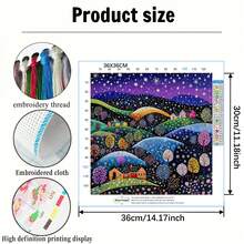 1 Set 36cm/14.17inch Whimsical Snowy Hills Village Semi-Finished Cross Stitch Kit, DIY Needlework Materials, 11CT Printed Cross Stitch Decor Painting, Creative Handmade Gift, Full Home Decor Craft Set, Frame Not Included - Whimsical Snowy Hill Village - View 6