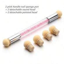 Resin Nail Art Palette And UV Gel Gradient Sponges Pens With 4 Pcs Replacement Head, Nail Sponges For Ombre Double Head Brush For Nail Art Manicure Tools(Pink) - Multicolor - View 2