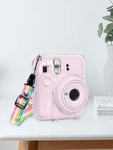 Clear PC Crystal Camera Case With Rainbow Strap For Fujifilm Instax Mini 11 Mini 12, Shockproof Transparent Protective Cover With Lens Cap, Portable Travel Instant Camera Hard Shell Accessory - View 5