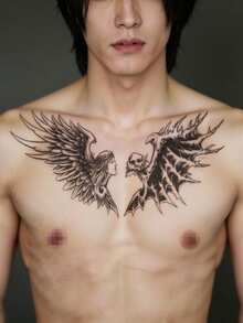 STARTTOOS Large Arm Tattoo Sticker For Men, Black Angel & Demon Dual Wing Pattern, Temporary Tattoo Sticker For Party Gift, DIY Holiday Gift, For Arm, Chest, Abdomen, Back, Leg, 1pc/Pack,Halloween Costume - Black - View 3