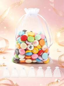 1/10/50pcs White Drawstring Gift Packaging Bags, Small Transparent Mesh Jewelry Storage Bags, Wedding Favor Bridal Party Candy Jewelry Earrings Bracelet Cosmetics Sample Mini Packaging Storage Gift Bags - Multicolor - View 9