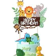 1Pc Jungle Wild Animals Happy Birthday Cake Decorations, Jungle Themed Parties - View 8