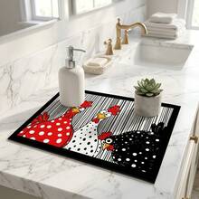 1pc Dish Drying Mat, Coffee Machine Mat, Polka Dot Cartoon Chicken Pattern Highly Absorbent Drainage Mat For Kitchen, Dining Table, Cafe And Multiple Scenes, Multi-Purpose Water-Draining Mat, Home Gift, Desktop Decoration - XYLSD-643 - View 4