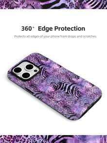 Purple Leopard Zebra Snake Pattern 2-In-1 Hard Shell + TPU Soft Shell Matching Phone Case, Protective Phone Case, Perfect Gift Phone Case, Compatible With IPhone 11 12 13 14 15 16 16e 17 Pro ProMax Air, Galaxy S23 S24 S25 - Matte Non-magnetic - View 3