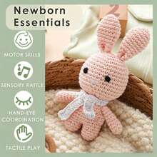 Handmade Crochet Rabbit Rattle, Baby Rattle Toy, Attract Baby's Attention, Infant Parent-Child Interaction Toy, Built-In Bell, Soft 3D Cute, Rich Details, Newborn Commemorative Gift, Easter Gift, Halloween Gift - Multicolor - View 2