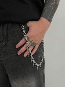 1pc Punk Rock Style Geometric Hollow Chain Rivet Tassel Pendant Men's Fashion Pants Chain, Hip Hop Casual Daily Wear, Horror Party, Rock Carnival, Street Photography, Couple Date Men's Versatile Pants Chain Gift - Pants Chain - View 3