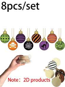8pcs/16pcs/24pcs Set Flat Wooden Ball Ornaments, Suitable For Halloween Decoration, Including Ghost, Spider, Pumpkin And Skull Patterns; Suitable For Haunted House Decoration, Halloween Party Tree Ornaments, Window Display And Atmosphere Props - Multicolor - View 10