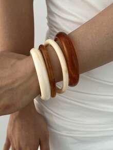 7/4/3pcs Vintage Elegant Casual Style Women's Brown Acrylic Marbled Round Bangle And Gold Metal Bracelet, Suitable For Summer Daily Wear, Party And Beach Vacation Travel - Multicolor - View 10
