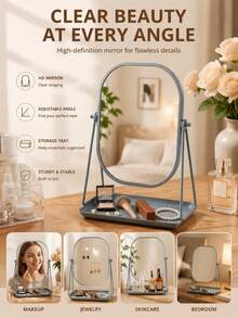 Vintage European Style Makeup Mirror, Desktop Makeup Mirror With Adjustable Stand, High Definition Imaging, Portable Touch-Up Mirror, Suitable For Dorm, Travel, Bathroom, Office, Desk, Back To School, Christmas Gift, For Women, Girls, Students, Teenagers - Multicolor - View 3