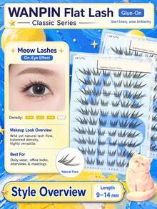 رموش صناعية علوية مقسمة من سلسلة Flat Lash Classic بتصميم عين القطة، أسود طبيعي وخفيف الوزن، بطول 9-14 ملم، انحناء C، مناسبة للجفون، بأسلوب أوروبي وأمريكي طبيعي شفاف، قابلة للتطبيق بشكل مقسم - مشاهدة 3