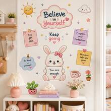 Inspirational Rabbit Wall Sticker Set, Removable Cute Self-Love Quote Wall Decals, Positive Affirmation Wall Art, Soft Rainbow Cloud Sun Aesthetic Removable Vinyl Stickers, Bohemian Style Bedroom Living Room Decor Accents - Inspirational Wall Stickers - View 3