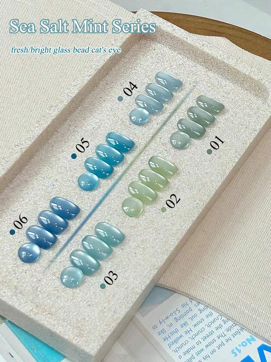 MISS SHAKA 10ml Summer Nails Ice Transparent Sea Salt Mint Blue Green Glass Bead Cat's Eye Gel Nail Polish Glue 2026 Whitening All-Match Popular In All Season Blue And Green Glass Beads Cat's Eye Nail Glue For Nail Salon Home DIY Nail Supplies