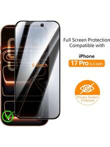 3pcs 17 Pro Max/18/18 Pro/18 Pro Max/Inch Privacy Anti-Peeping Tempered Glass Screen Protector, Eye Protection Anti-Peeping, Full Coverage Anti-Scratch, Compatible With Phone Cases - Black - View 2